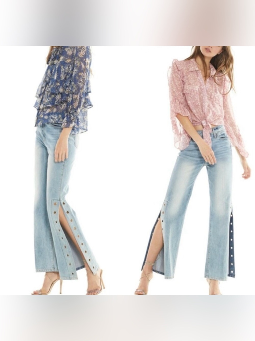 MISA Los Angeles The Super Star Slit Jeans Ocean Wash Sz 27 Flare Grommet Detail